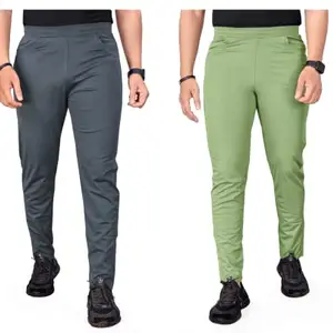 Diruno Men's Lycra Regular Fit Track Pants (Pack of 2) (M, Dark Grey/Pista)