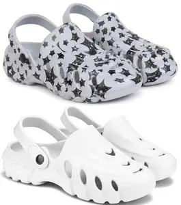 Pampy Angel Combo Pack of 2 Slipper/Flip Flops/Slides/Clogs/Sandals with Adjustable Back Strap for Men,(Cl-A-Star-Grey,Cl-100-White),7 (UK/India)