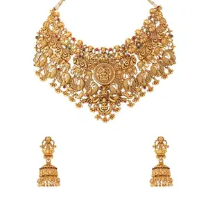 Yellow Chimes Jewellery Set for Women and Girls Golden Temple Jewellery Set Traditional | Gold Plated Choker Necklace Set | Antique Jewellery Birthday Gift for Girls & Women Anniversary Gift for Wife