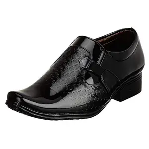 Mochites® Premium Patent Leatherette Designer Brogues Black Slip-On Party Formal Shoes for Men (CLS4501-MC), Size 10 UK/India