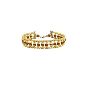 Shree Shyam Gems And Jewellery Gold Plated Cap Rudraksha Bracelet for Men and Boys (Brown)