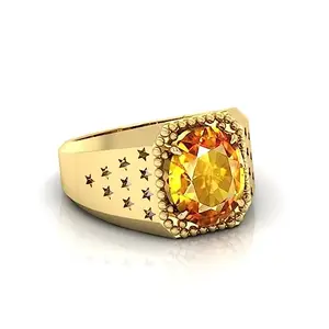 Pukhraj Stone Original Certified Yellow Sapphire Gemstone Gold Plated Anguthi | Adjustable Ring With Lab Certificate for Men and Women 3.25 Ratti To 25.25 Ratti