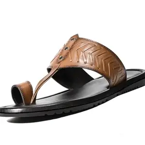 LOUIS STITCH Tan Leather Kolhapuri Style Sandals | Lightweight Comfortable Cushion Casual Sandals Flip Flops | Men’s Casual Leather Slippers | LSOF-013-TN| UK-10