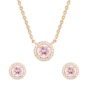 MINUTIAE Rose Gold-Plated Crystals Studded Earring & Necklace Jewellery Set For Women's & Girls_MNT0470PK_SET_RG