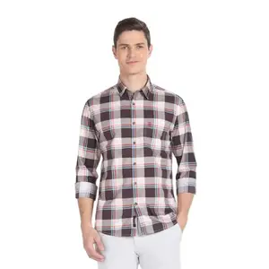 U.S. POLO ASSN. Men's Checkered Regular Fit Shirt (UDSHT-G25_Brown