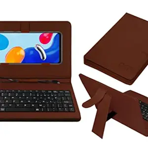 Acm Keyboard Case Compatible with Redmi Note 11 Mobile Flip Cover Stand Direct Plug & Play Device for Study & Gaming Brown