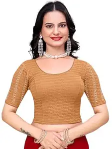 MISS WEARS Women's Regular Fit Readymade Stretchy Elbow Length Embroidered Saree Blouse