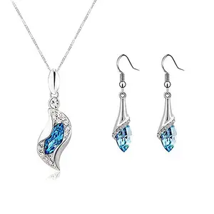 Yellow Chimes Pendant Set for Women and Girls Blue Crystal Pendant Set For Women | Silver Toned Dew Drops Pendant With Earrings Set for Girls | Birthday Gifts For Women Valentine Gift for Girls