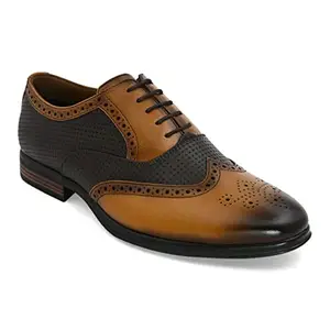 San Frissco Men's Formal Shoes Lace up with Round Toe/Classic and Durable Faux Leather Material Borgues Shoe/Cushioned Footbed Insole with Textured and Patterned Outsole for Office - 10 (Tan)