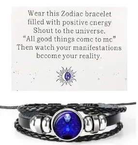 "Swissbell : - Virgo ((कन्या राशि) 12 New Constellation Bracelet Zodiac Signs Guardian Fluorescent Woven Leather Bracelet for Women & Men, All age Jewelry Gifts For Unisex