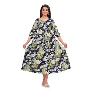 Anuom Women's Printed Cotton Maternity Dress | Pregnancy Dress for Easy Breast Feeding with Zippers | Comfortable Maternity Gown for Women (Medium, Multicolour)