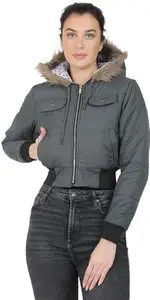 ZAINAB CREATIONS GREY PUFFER JACKET FOR GIRLS & WOMAN/HALF WITH FUR/FASHIONABLE/SOLID (M)