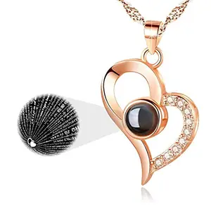 MEENAZ Necklace for women Pendant for women I love you in 100 languages Necklace for girls Heart Rose gold Pendant for women gifts for girlfriend Stylish long Chain neck chains American diamond -638
