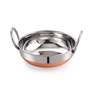 RJ kitchenware Store Stainless Steel Kadai with Copper Bottom (2 Litter, Silver and Copper) Vegetable Pot Pans kadai Set of Kitchen price in India.