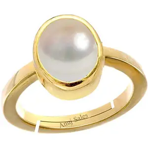 Anuj Sales 100% Certified Pearl 12.25 Ratti Natural Pearl Gemstone Original Certified moti Adjustable panchhdhaatu Gold Plated Ring for Men and Women