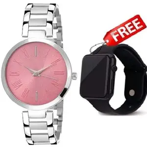 STARWATCH New Design Stainless Steel Strap Analog Watch and Rubber Strap Digital Watch Free for Girls and Women(SR-417)