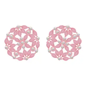 SILVER SHINE Baby Pink Antique Stud Earring For Women Girl