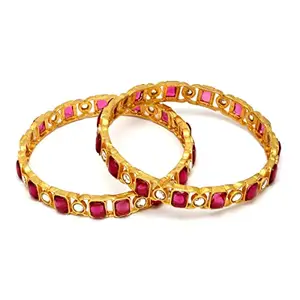 Karatcart Gold Plated Red Stone Bangles Set for Women