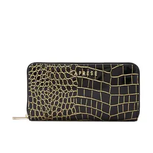 Caprese Miranda Zip Around Wallet for Women| Large, Black | Multiple Card Slots with Stylish Animal Print | Perfect for Carrying Daily Essentials