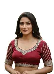 BRYNBRIT Sweetheart Neck Embroidered Saree Blouse