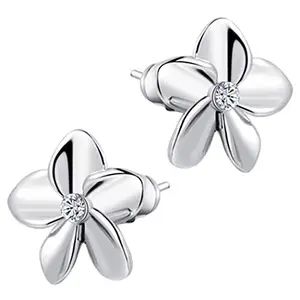 Peora Alloy Silver Plated Floral Diamond Cut CZ Stud Earrings for Women