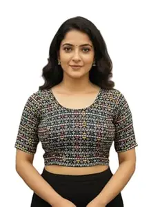 Priyanka Traders Stretchable Cotton Saree Blouse for Women ? Readymade Printed Short Sleeve Design Blaouse