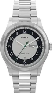 TIMEX Men Stainless Steel 3 Hands Analog Silver Dial Coloured Quartz Watch, Round Dial with 39 Mm Case Width - Tw2U99300Uj, Band Color-Silver