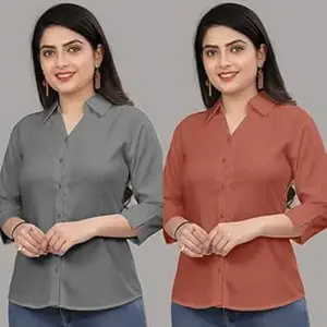 Formal Cotton Blend Shirt for Women with 3/4 Sleeve for Casual Wear Combo of 2