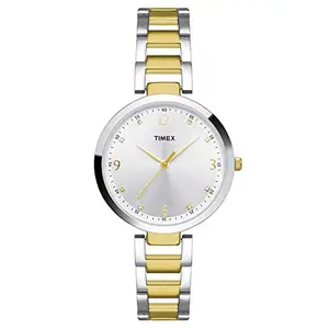 TIMEX Analog Watch for Women with Silver Round Dial & Two Tone Stainless Steel Bracelet Band Water Resistant Women's Wrist Watches - TW000X200