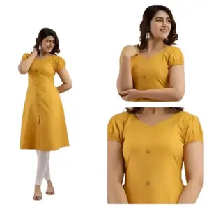 Cotton slub Printed Top Kurti for Women-L Multicolour