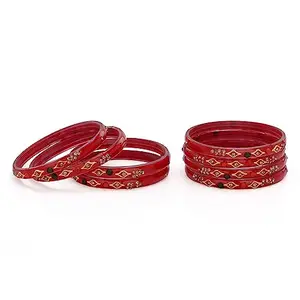 Afast Attractive Fancy Party Bangle/Kada Set, Red, Glass, Pack Of 8 -A21