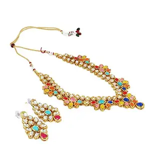 Shashwani Multi Colour Gold Plated Kundan Necklace Set with Earrings-PID28937