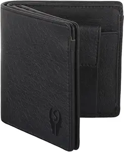 WILD EDGE Black Tri-fold Wallet for Men - Solid Black Three-Fold Wallet for Men - Artificial Leather Minimal Thin Pocket Wallet (Black)