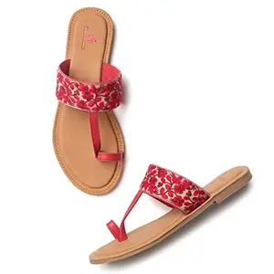Marc Loire Women Embroidered Ethnic Flats Footwear for Indo Western Outfits (Red, Numeric_8)