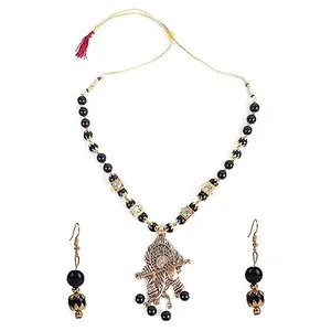 Foxy Trend Latest Stylish Traditional Gold & Black Krishna Moti-111 Necklace Jewellery Set for Women