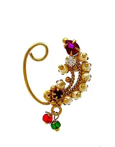 Anuradha Art Jewellery Golden Finish Traditional Pressing Nath | Clip On Nose Pin For Women (Pressing Nath)