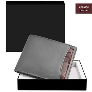 DUQUE Men's EleganceGent Made from Genuine Leather Luxury, Style, and Functionality Combined Wallet (JAC-WL506-Grey)