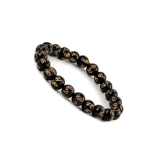 Black Obsidian Stone Om Mani Onyx Padme Hum Engraved Beads Natural Crystal Stone Bracelet (8 mm, Color : Black)
