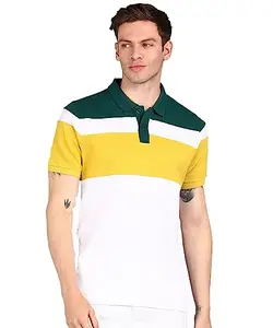 Urbano Fashion Men's White, Green, Yellow Colour-Block Slim Fit Half Sleeve Cotton Polo T-Shirt (polocb-025-whigrnmus-xl)