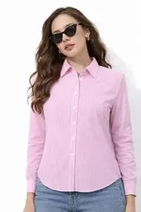 AREAL FASHION Women's Cotton chack Striped Button-Down Shirt, Long Sleeve, Collared, Casual Office Wear