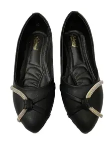 Women's TPR Sole Synthetic Leather Designer Bellies| Ballet Flats for Women Black Size,41