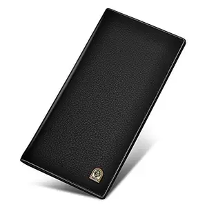 LAORENTOU Bifold Leather Wallets for Men, Genuine Cow Leather Gift Box Packing Card Holders Men's Slim Wallet Mens Business Long Wallets Casual Men Purses Gifts for Mens Birthday Christmas Thanksgiving(Black2)