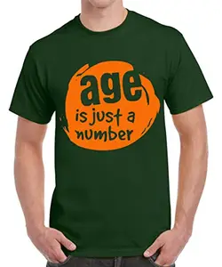 Caseria Men's Round Neck Cotton Half Sleeved T-Shirt with Printed Graphics - Age is Just Number (Bottel Green, L)