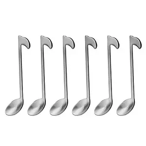 whiteswan 6PCS/Set Stainless Steel Bartender Mixing Spoon Music Note Shaped Spoon Coffee Stirring Spoons Cocktail Shaker with Long Handle for Drink