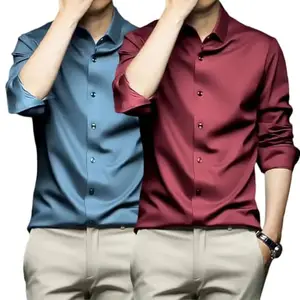 IndoPrimo Men's Stylish Solid Satin Casual Shirt for Men Full Sleeve - Pack of 2