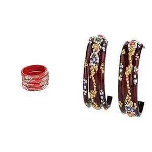Somil Modern And Colorful Glass Bangle/Kada- Perfect For Wedding, Party, Celebrations And Functions, Combo Of 2 Set, Pack Of 10, Red, Maroon -V155