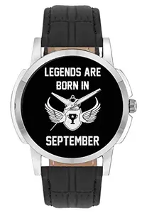 BIGOWL Wrist Watch for Men - Legends are Born in September Birthday Gift for Him - Analog Men's and Boy's Unique Quartz Leather Band Round Designer dial Watch