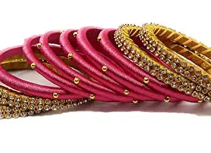 HARSHAS INDIA CRAFT Hand Made New Stone Worked Bridal/Wedding Chuda Bangle Sets For Womens set of 10 bangles Pink-Gold (size-2/6)