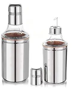 Kuber Industries Stainless Steel 2 Pieces Oil Dispensers for Kitchen use with Sharp Finish, Slim, Stylish and Trendy Look 750 Ml, 1000 Ml (Silver) - CTKTC042598