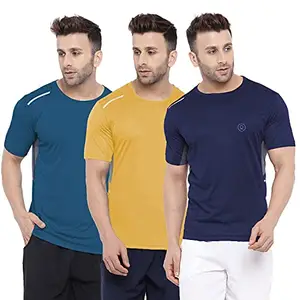 CHKOKKO Men Round Neck Dry Fit Gym Sports T-Shirt Multicolor M